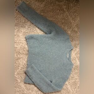 Mango Pale Blue Fuzzy Crewneck Sweater